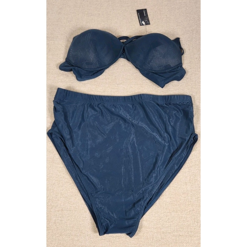 Summer Mae Women's XL Blue Textured High Waist Bikini Swimsuit 2 Piece NWT